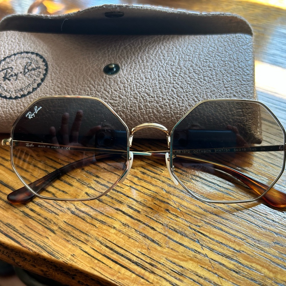 Ray-Ban Hexagonal Sunglasses with Gold Frame and Brown Accents